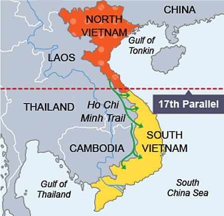 A map showing how Vietnam was divided in 1954