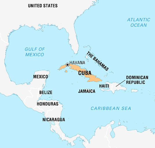 A map showing Cuba’s proximity to the USA
