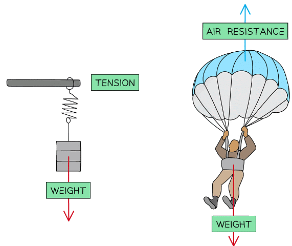 Free body diagrams can be used to show the various forces acting on objects