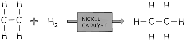 Hydrogen atoms add across the C=C in the hydrogenation of ethene to produce ethane