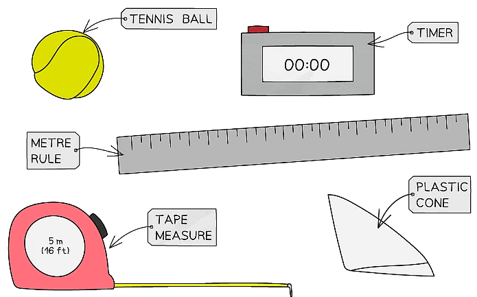 Some simple equipment that can be used to measure distance and time