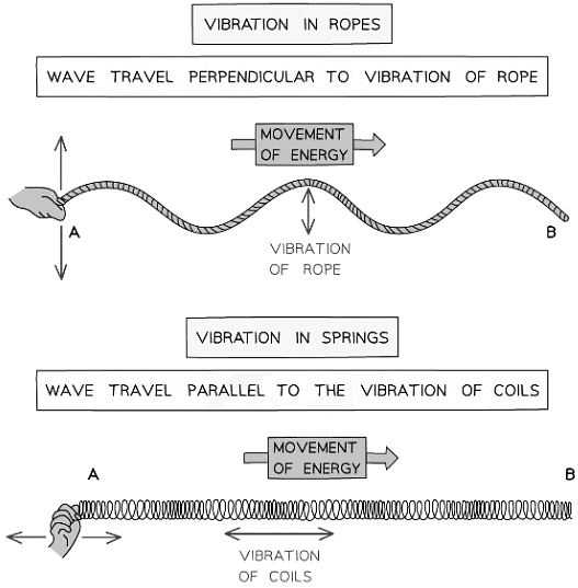 Waves can be shown through vibrations in ropes or springs