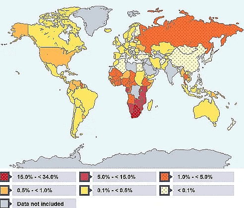 Percentage of global population with AIDS
