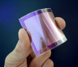 New solar panel films incorporate nanoparticles to create lightweight, flexible solar cells. (Image courtesy of Nanosys)