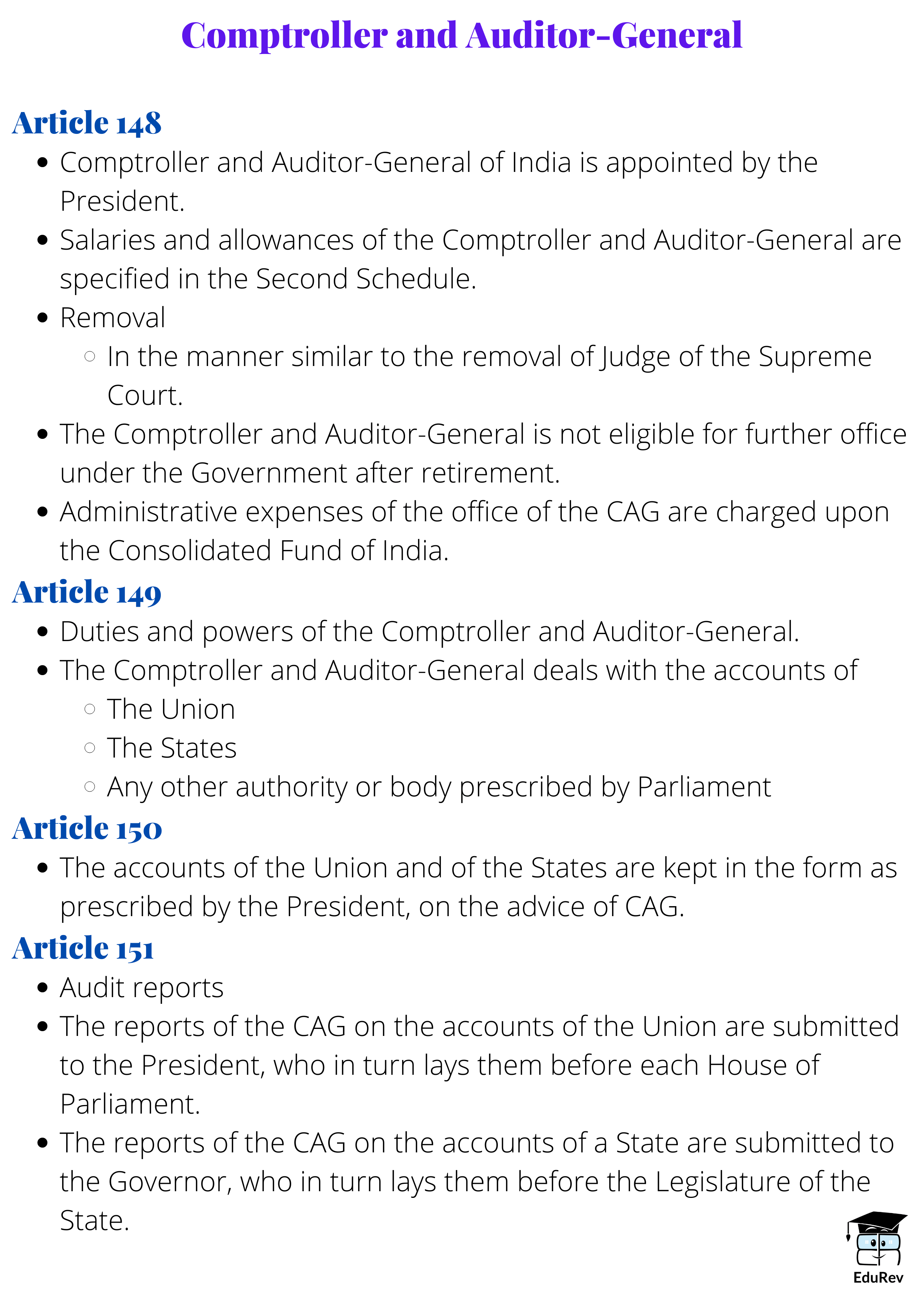 Mindmap: Comptroller and Auditor General of India | Indian Polity for UPSC CSE