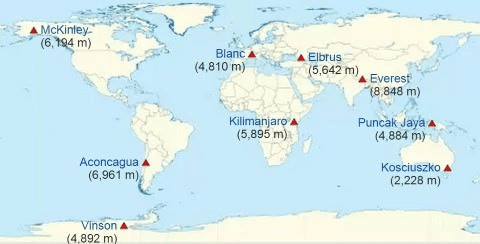 Highest Mountain of each continent (The other name of Mount McKinley is Mount Denali.)