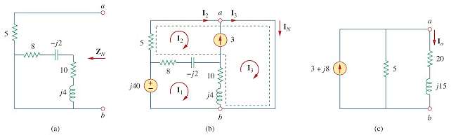 Solution of the circuit in Figure: (a) finding ZN, (b) finding VN, (c) calculating Io