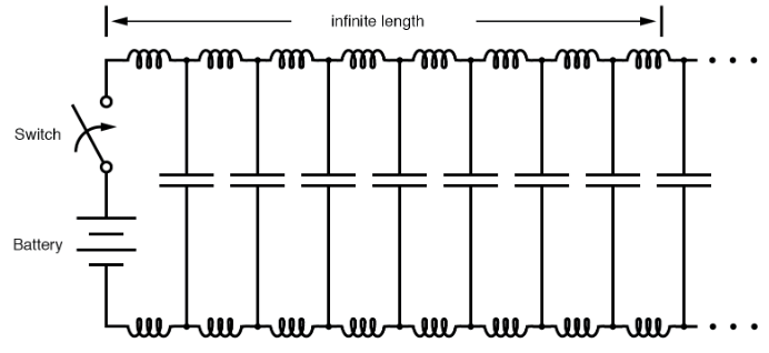 Equivalent circuit showing stray capacitance and inductance.