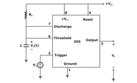The 555 Circuit connected as Monostable Multivibrator