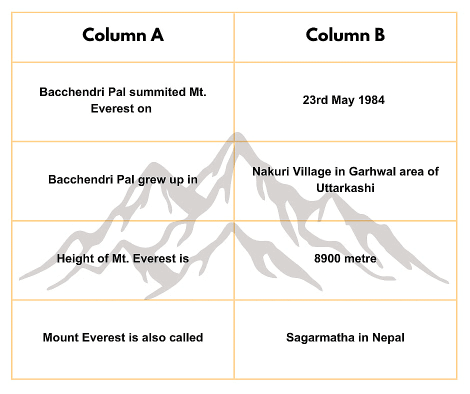 Up You Go! - 1 Class 5 Worksheet EVS Chapter 9