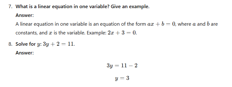 Unit Test (Solutions): Linear Equations in a Variable - Class 8