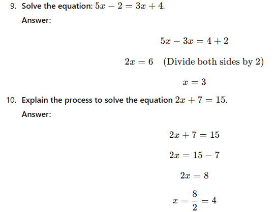 Unit Test (Solutions): Linear Equations in a Variable - Class 8