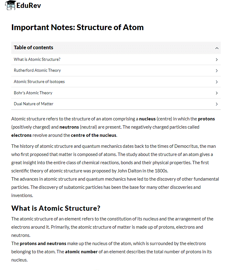 Detailed Notes: Atomic Structure