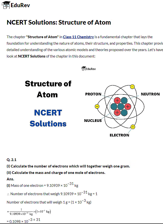 NCERT Textbook Solutions: Atomic Structure