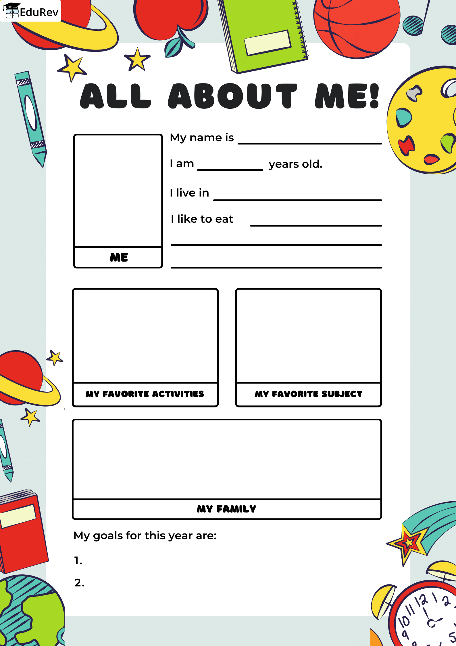 Printable Worksheet: All About Me! | EVS for UKG