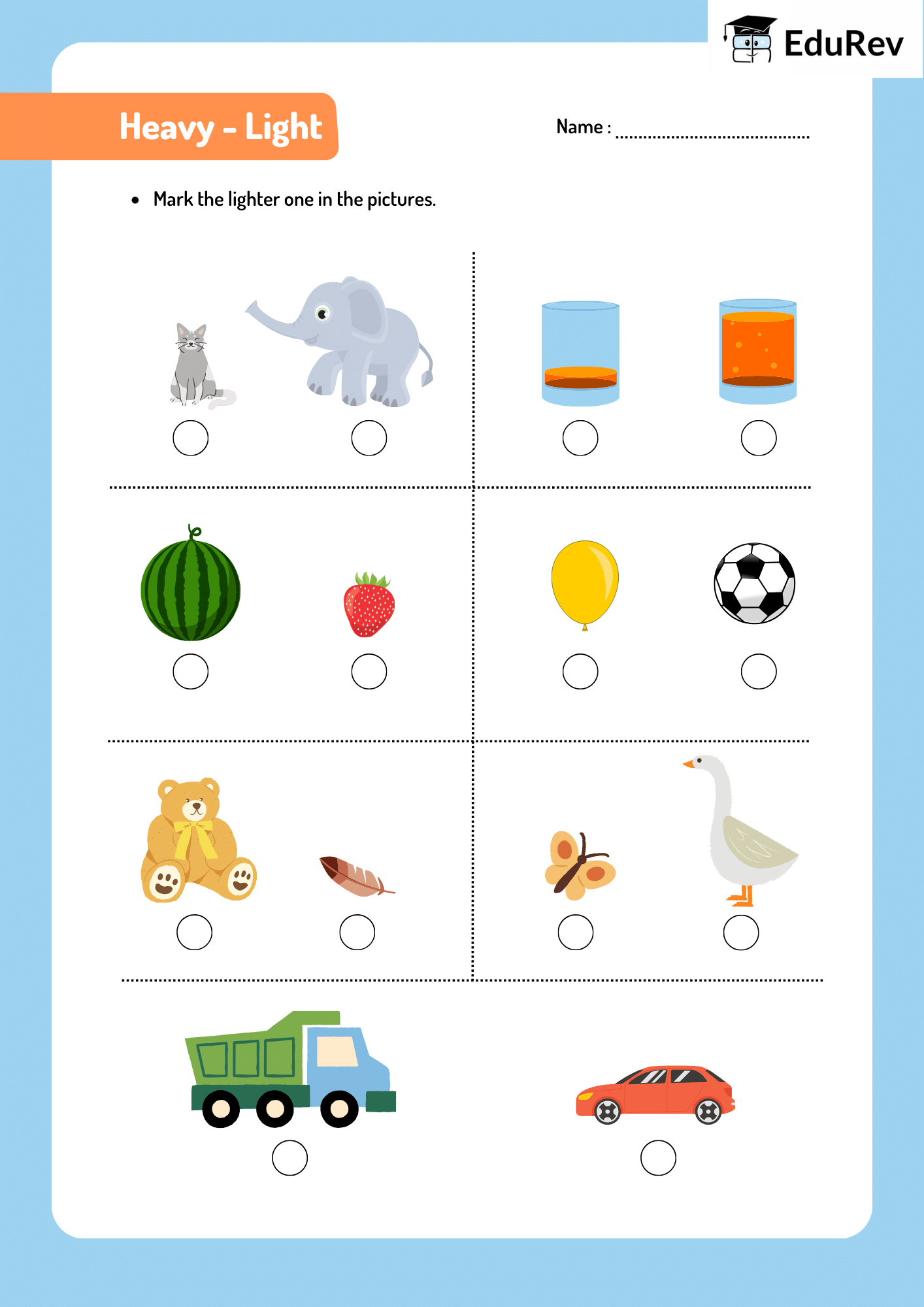 Printable Worksheet: Heavy or Light | Maths for LKG
