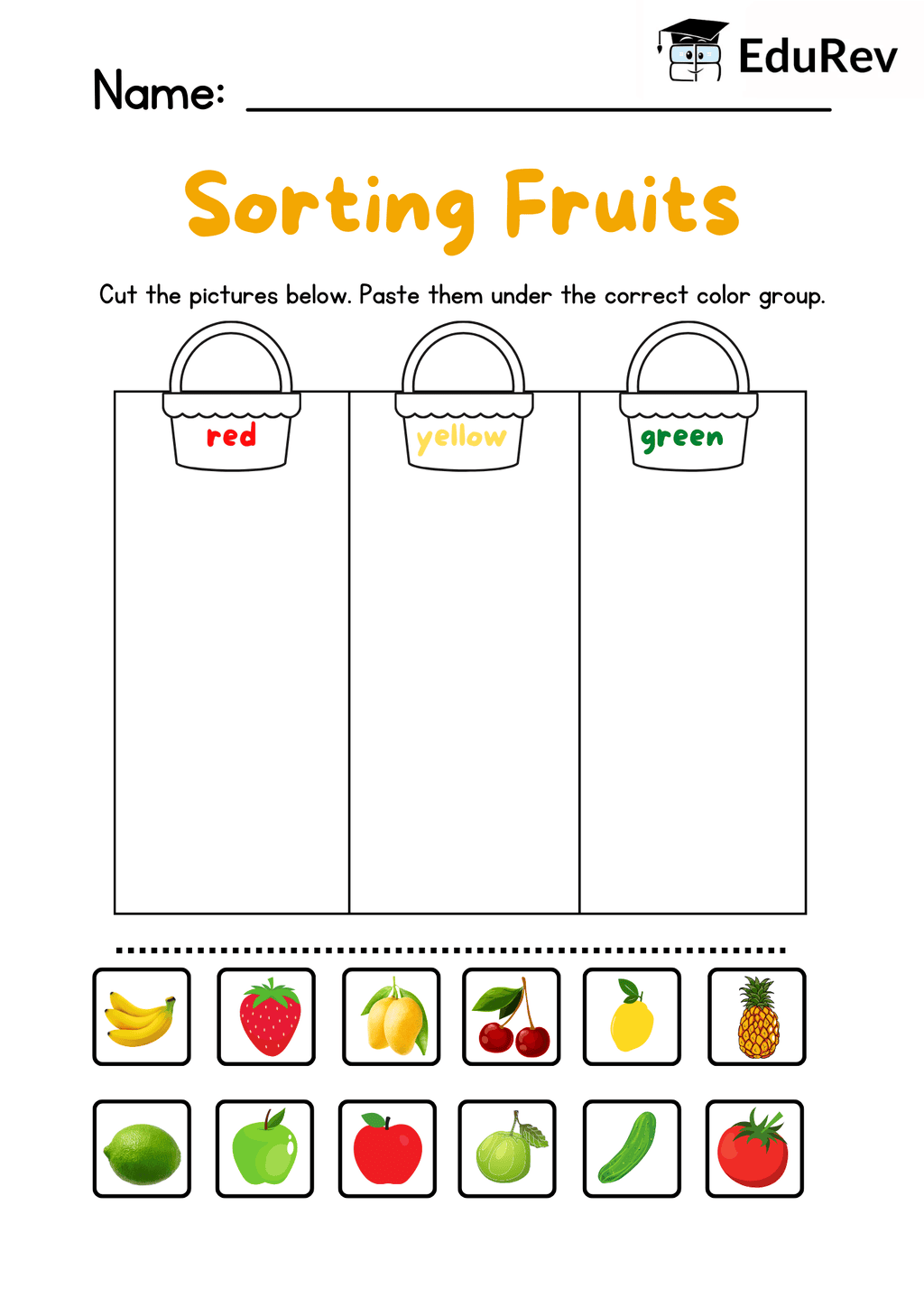 Printable Worksheet: Sorting Fruits | Maths for LKG