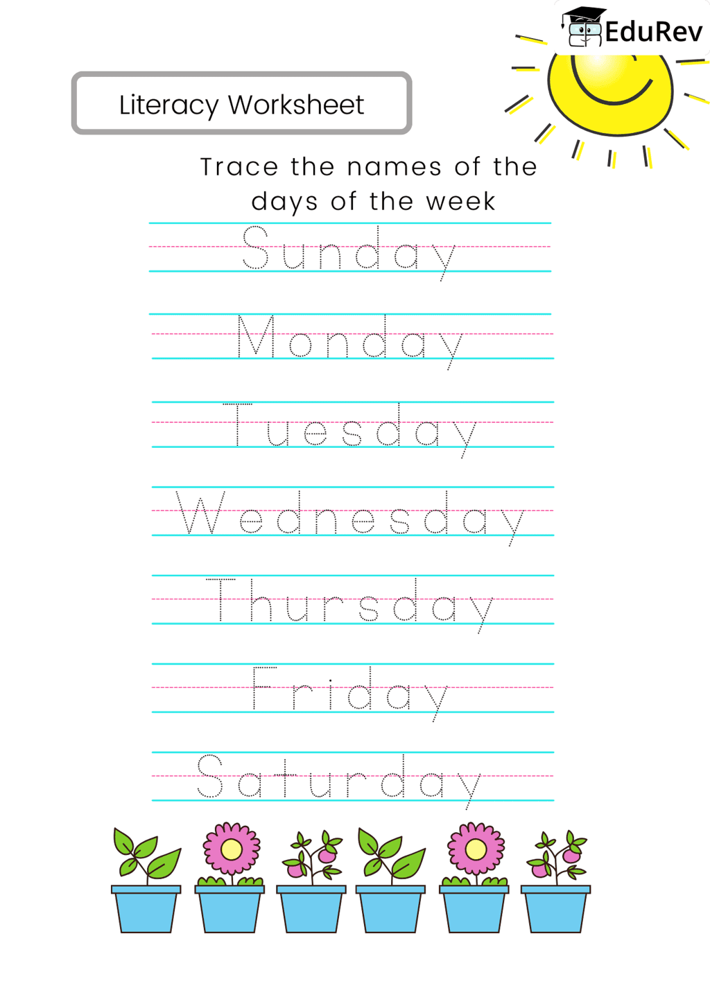Visual Worksheets - Trace the names of days of week | English for LKG