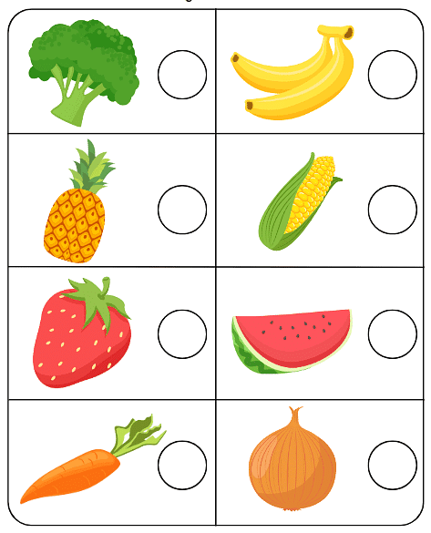 Worksheet: Fruits & Vegetables | EVS for LKG