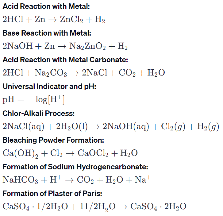 Important Equations and Definitions: Acids, Bases and Salts | Science Class 10