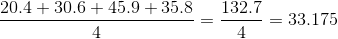 $\frac{20.4+30.6+45.9+35.8}{4}=\frac{132.7}{4}=33.175$