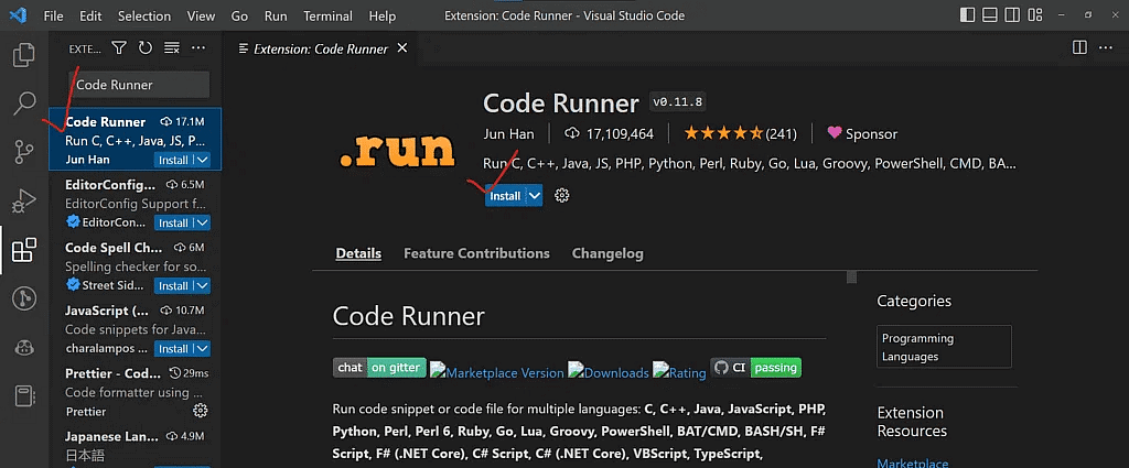Install Code Runner Extension 