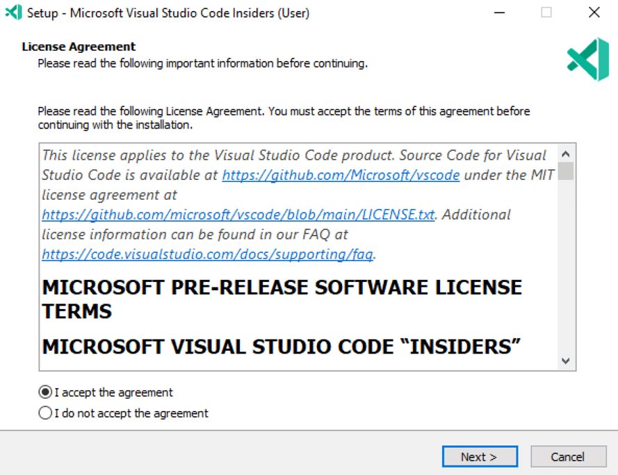 Accept the agreement and click Next 