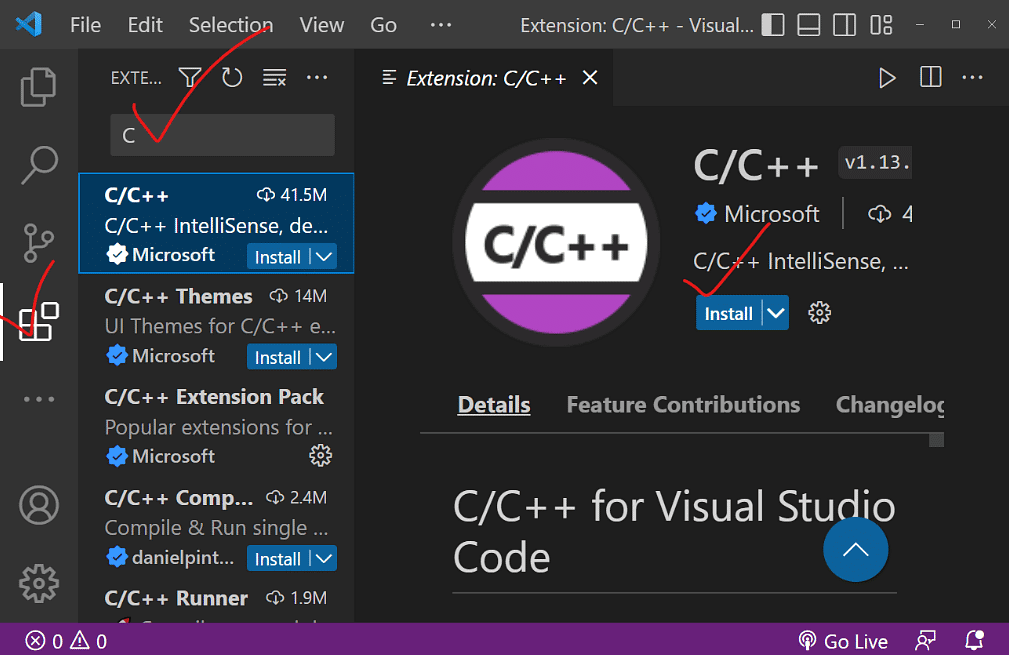 Install C/C++ extension
