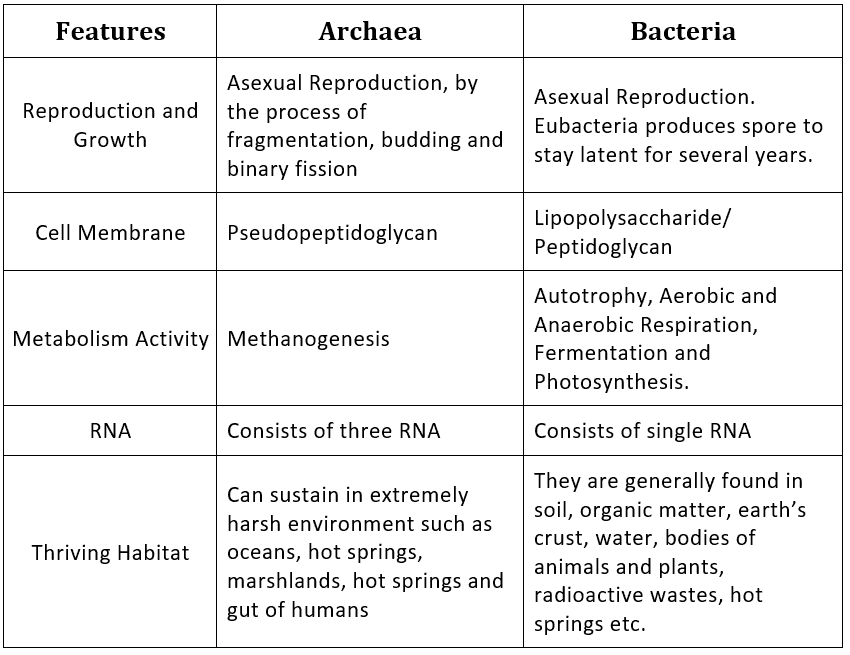 Salient features of the kingdom Monera & Difference Between Archaea and Bacteria - Class 11