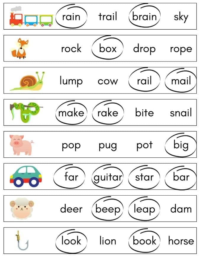Worksheet Solutions: Rhyming Words | English for LKG