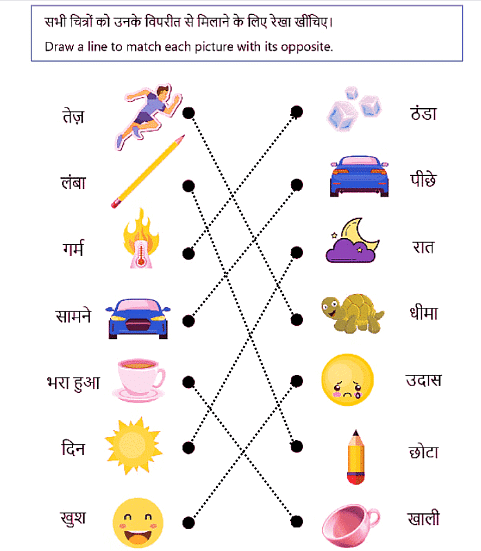 Worksheet Solutions: विलोम - 1 | Hindi for LKG