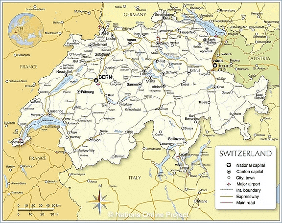 Political map of Switzerland