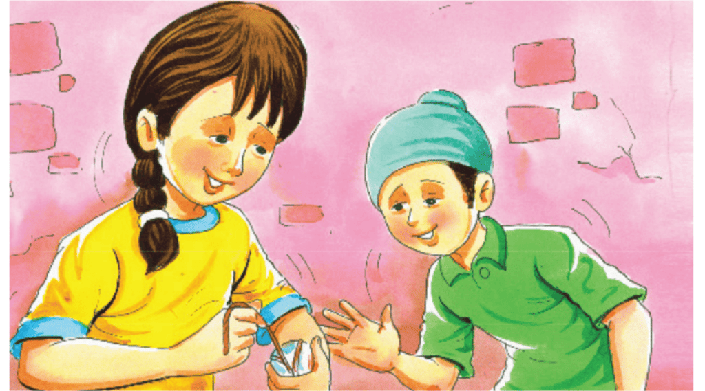 Then Babli tied the ball with a string .