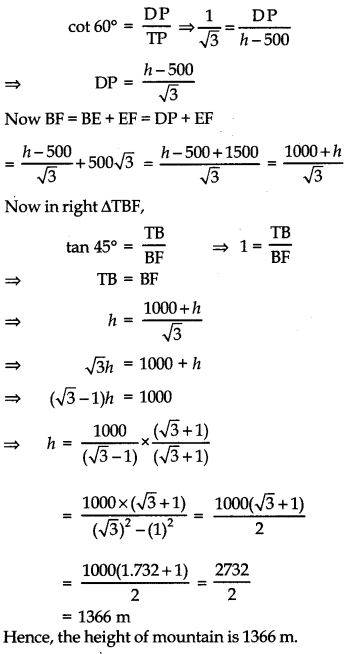 Unit Test (Solutions): Some Applications of Trigonometry | Mathematics (Maths) Class 10