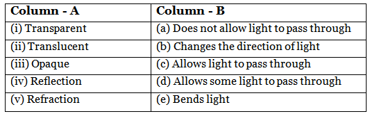 Class 5 Science - Light and Shadow - CBSE Worksheets Solutions - 1