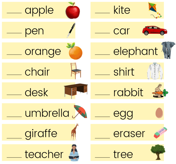 Worksheet Solutions: Article a/an - 1 | English for LKG