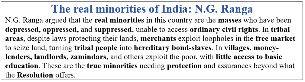 Who are the real minorities of India as per N.G. Ranga