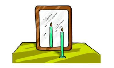 Candle in front of a plain mirror