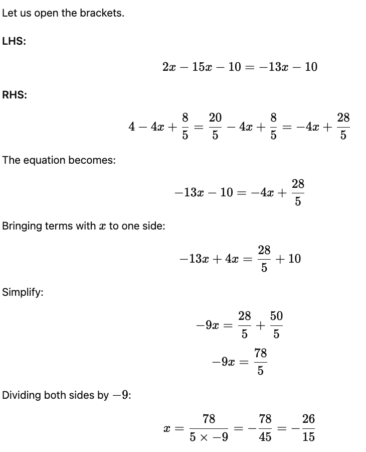 Linear Equations in One Variable Class 8 Worksheet Maths Chapter 2