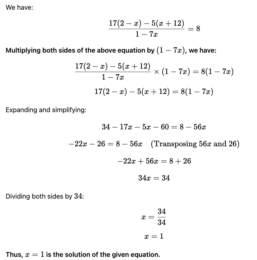 Linear Equations in One Variable Class 8 Worksheet Maths Chapter 2