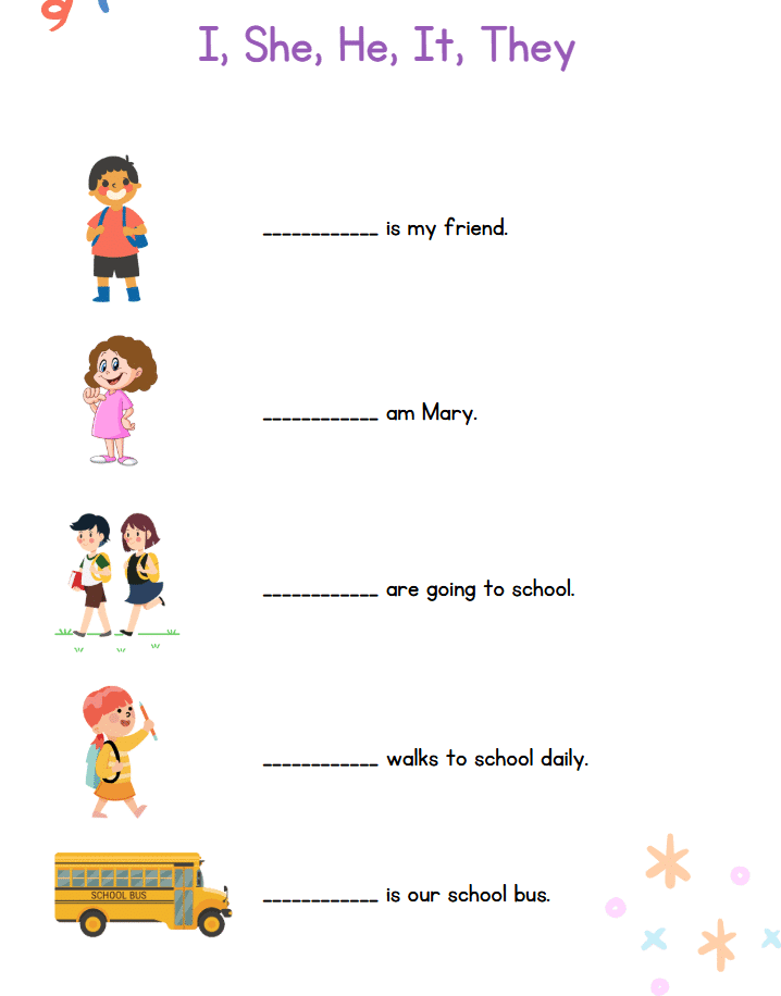 Worksheet Solutions: Pronoun - 1 | English Grammar for Junior Classes - Class 1