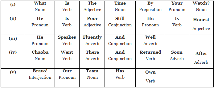 Worksheet Solutions: Different Parts of Speech | English Grammar Basic - Class 10