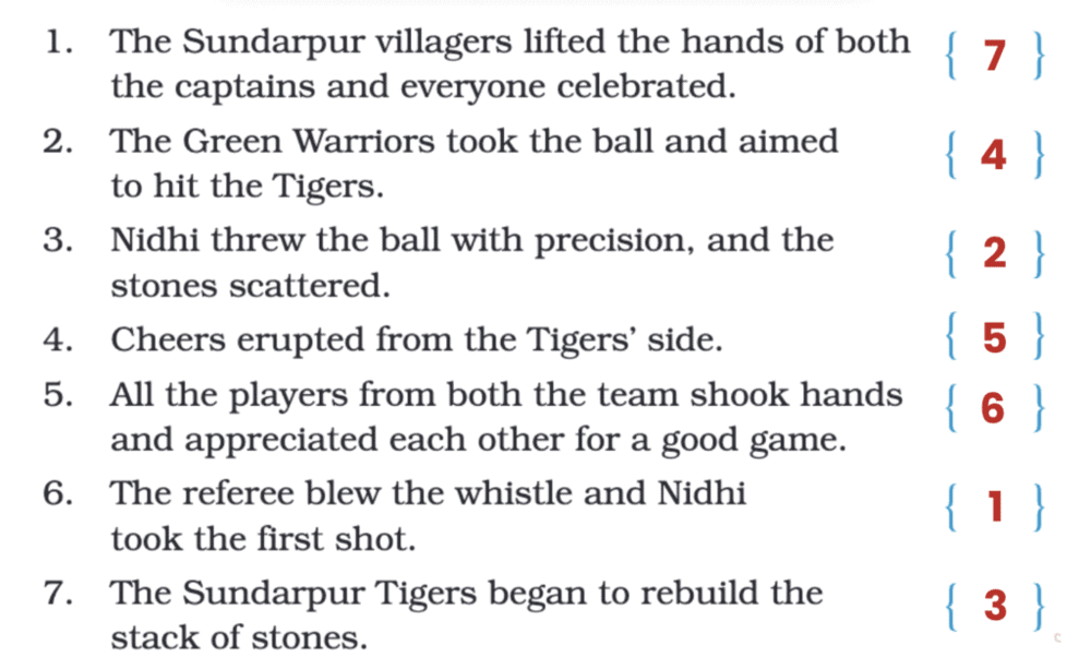 E. Number the sentences in order as per the events given in the story.