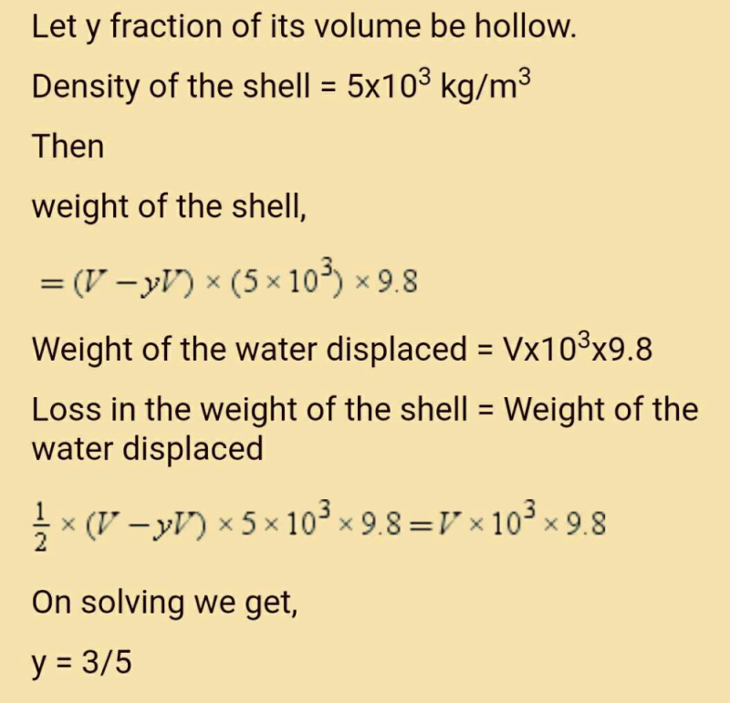 A solid shell losses half of its weight in water , relative density of ...