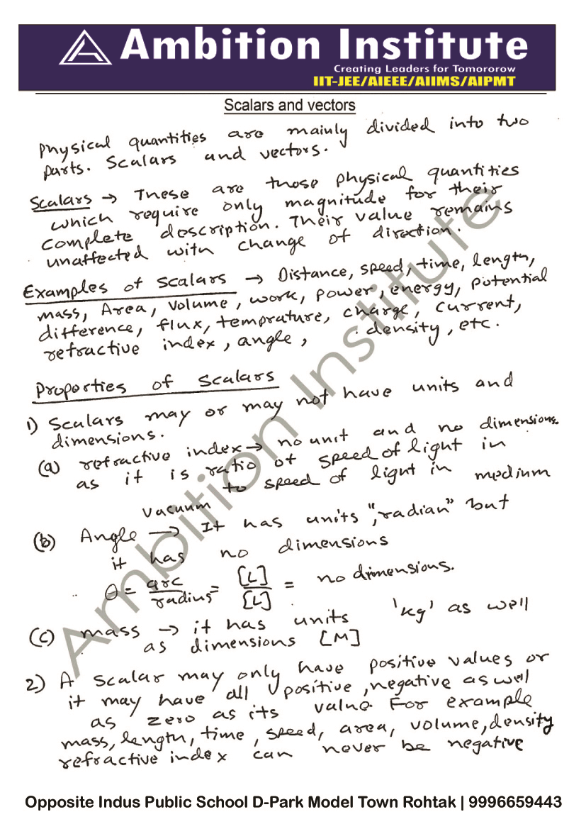 Scalar and Vector Theory Sheets, Class 12, Electrostatics (IIT and AIPMT) - Class 11