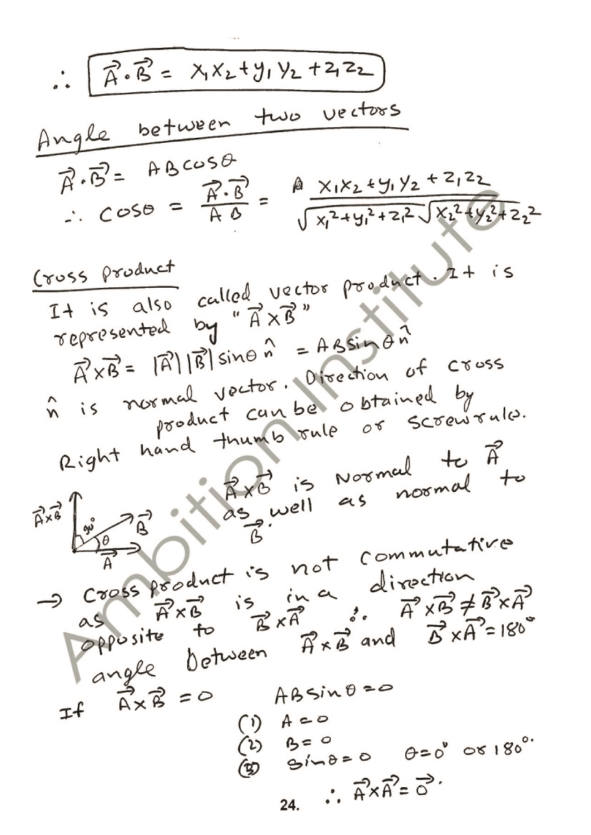 Scalar and Vector Theory Sheets, Class 12, Electrostatics (IIT and AIPMT) - Class 11