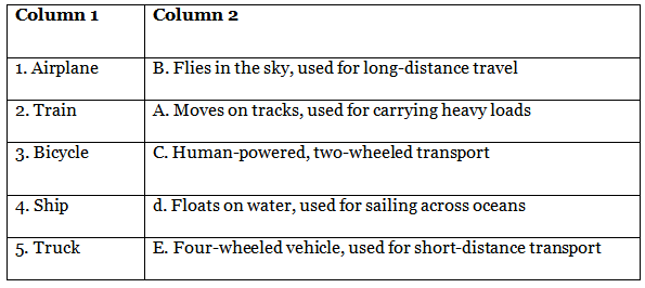 Means of Transport - 2 Class 1 Worksheet EVS