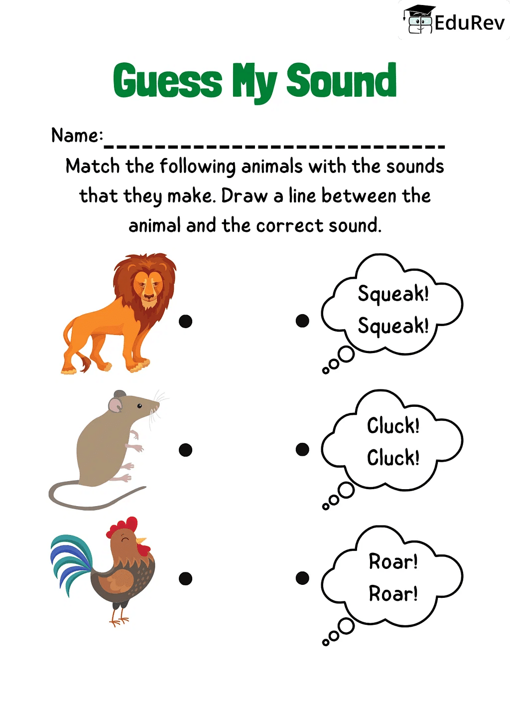 Visual Worksheets - Match the sound made by different Animals | Worksheets with solutions for Class 1