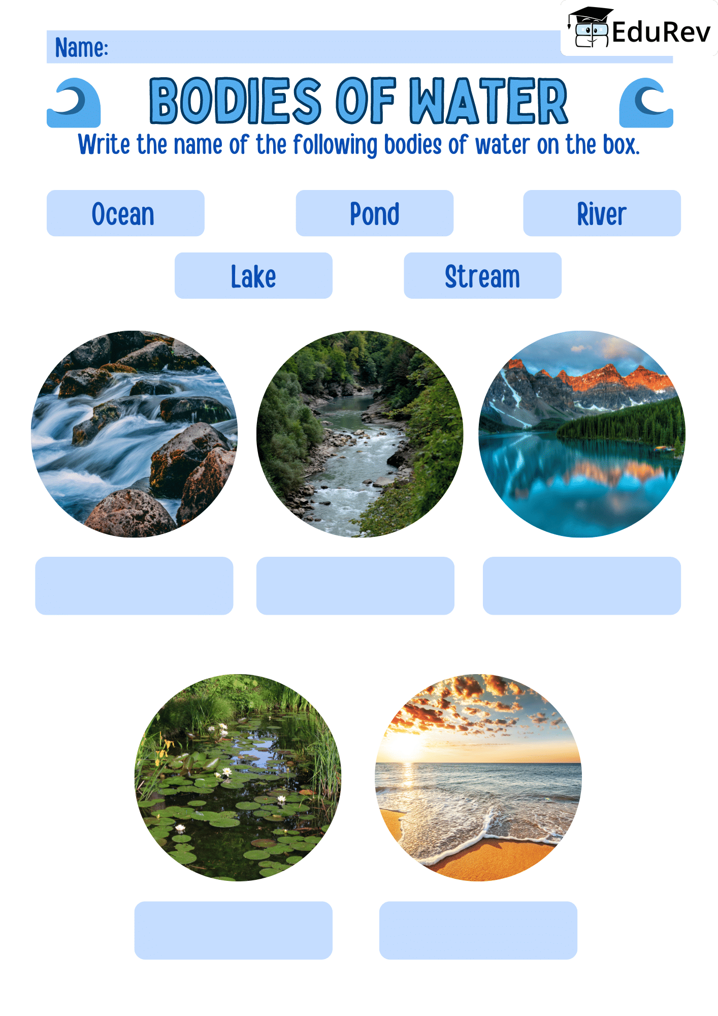 Visual Worksheets - Identify Water Bodies | Social Studies for Class 4