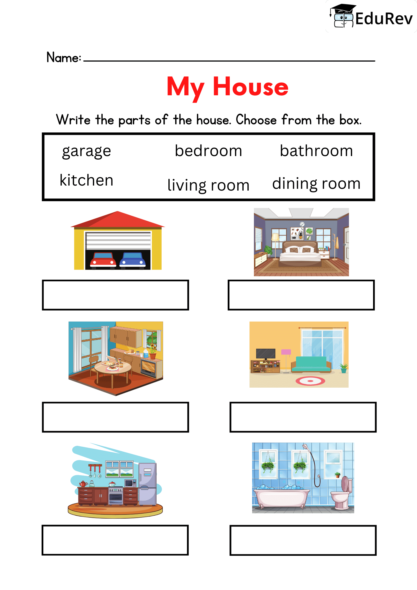 Visual Worksheets - Identify part of house | EVS for Class 1